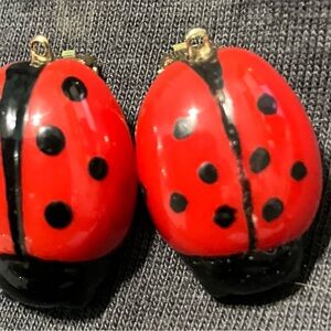 Vintage lucite Lucky ladybug, lady bird clip on earrings